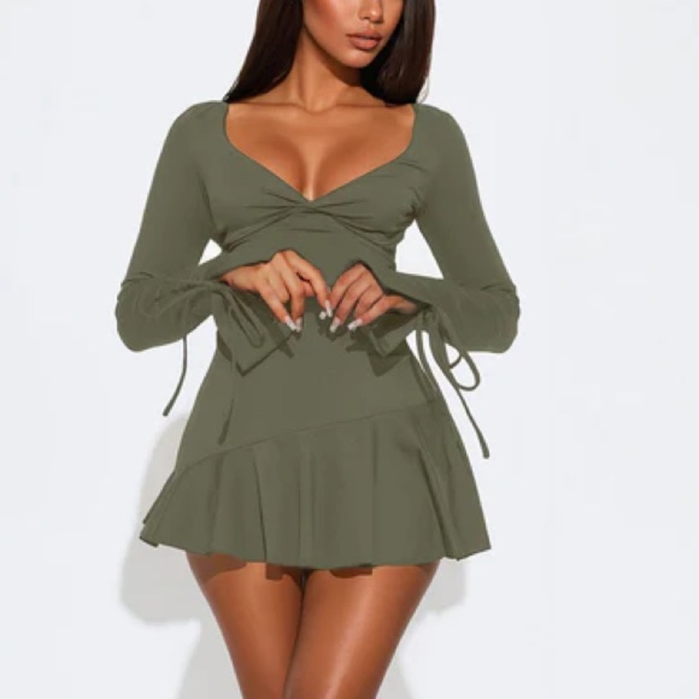 Sculpt Ruffle Mini Dress - Olive